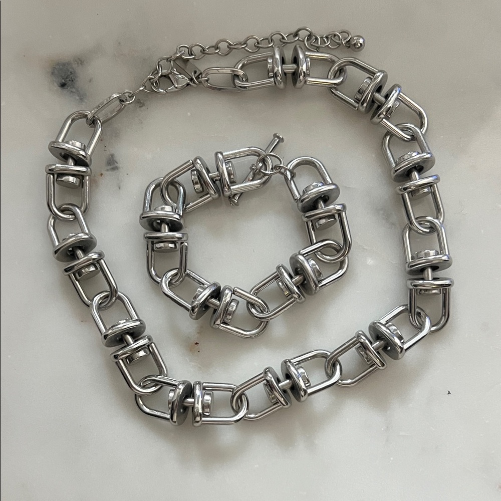 WHBM Chunky Silver Chain Necklace and Bracelet Set